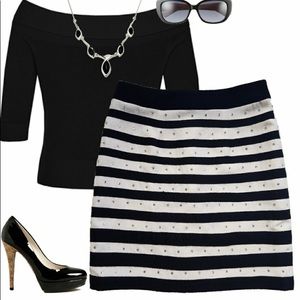 Nanette Lepore Embellished Striped Skirt